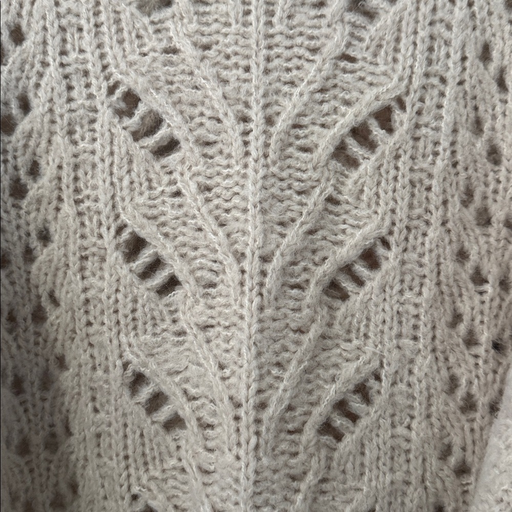 Point Sur Alpaca & Wool Pointelle Knit Mock Neck Sweater in Cream Women's Large - Picture 5 of 6